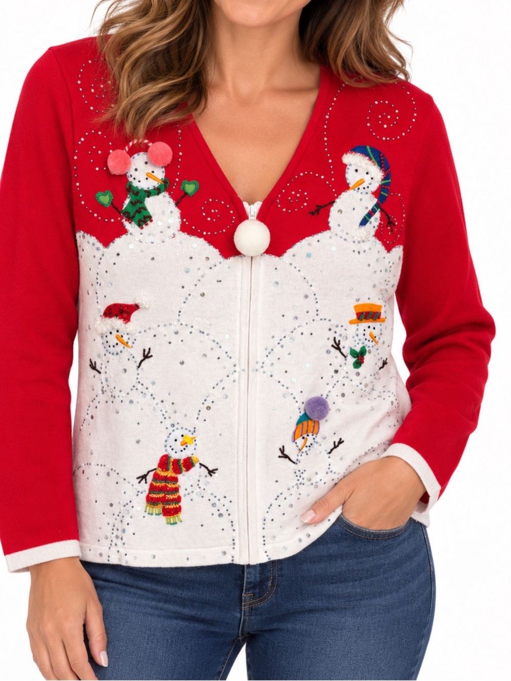NWT Jack B Quick Christmas Snowman Ugly Christmas Sweater Embellished Sweater M